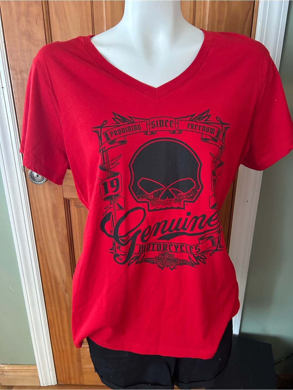 Harley-Davidson Red V-Neck Skull Frame Graphic Tee